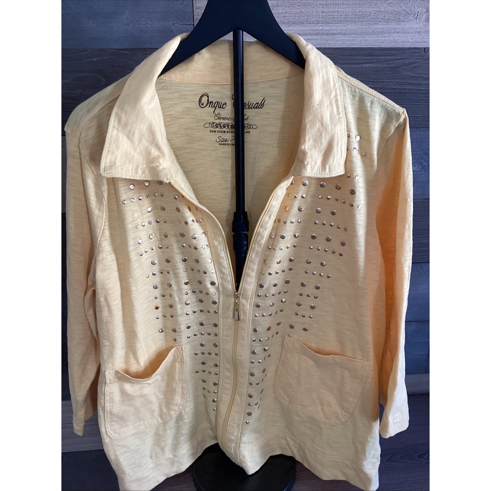 Onque Casuals Womans‎ XL Yellow Lite Jacket With Bling And Pockets